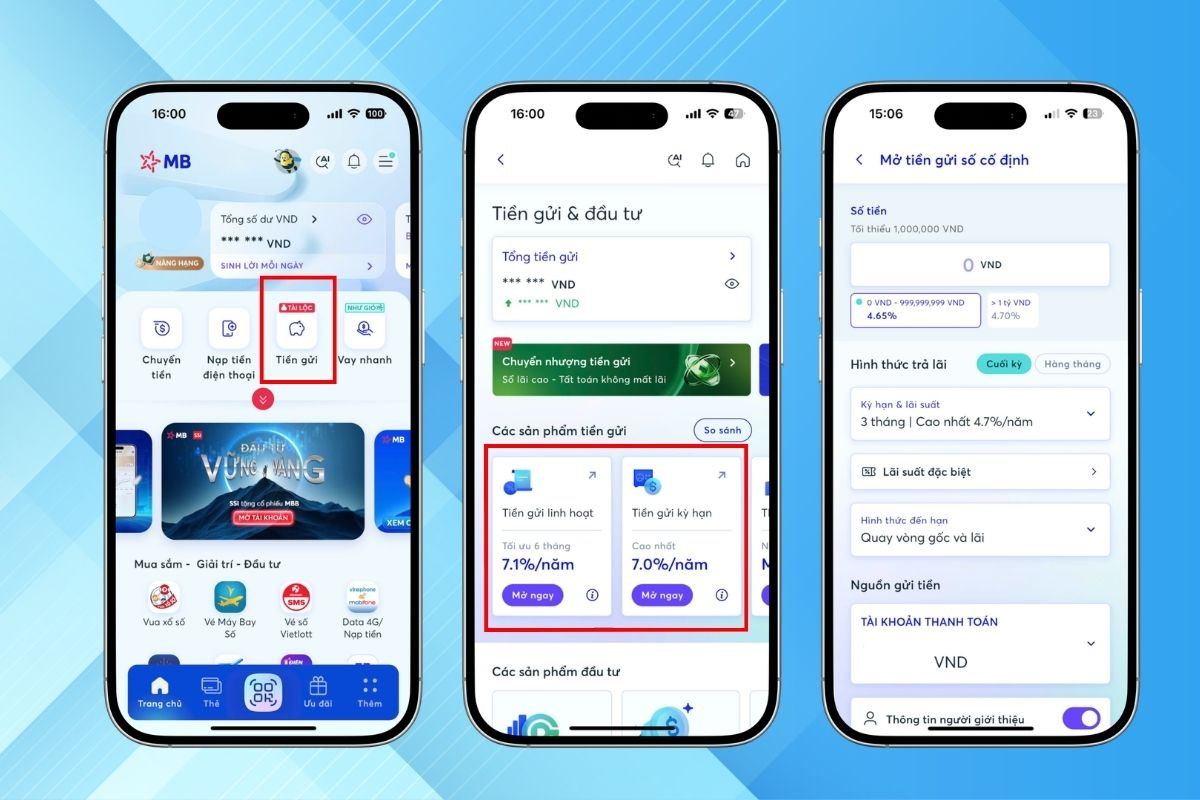 Quá trình gửi tiền tiết kiệm lãi suất trên app MBbank