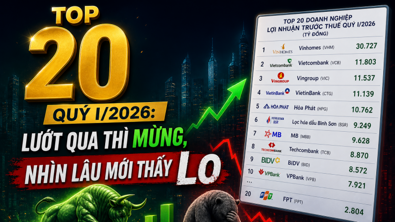 TOP 20 DOANH NGHIỆP BÁO LỢI NHUẬN CAO NHẤT QUÝ I/2026: LƯỚT QUA THÌ MỪNG, NHÌN LÂU MỚI THẤY LO