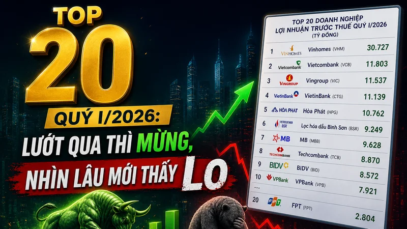 TOP 20 DOANH NGHIỆP BÁO LỢI NHUẬN CAO NHẤT QUÝ I/2026: LƯỚT QUA THÌ MỪNG, NHÌN LÂU MỚI THẤY LO