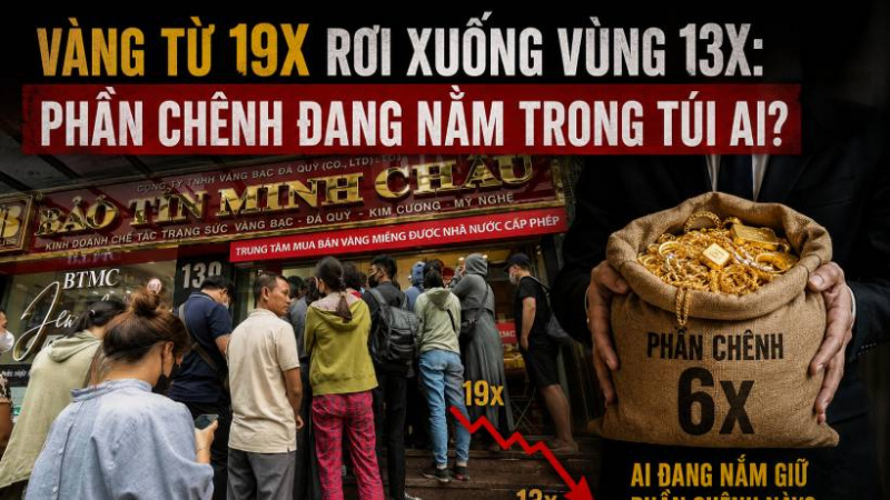 Vàng từ 19x rơi xuống vùng 13x: Phần chênh đang nằm trong túi ai?