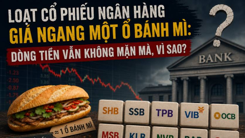 LOẠT CỔ PHIẾU NGÂN HÀNG GIÁ NGANG MỘT Ổ BÁNH MÌ: DÒNG TIỀN VẪN KHÔNG MẶN MÀ, VÌ SAO?