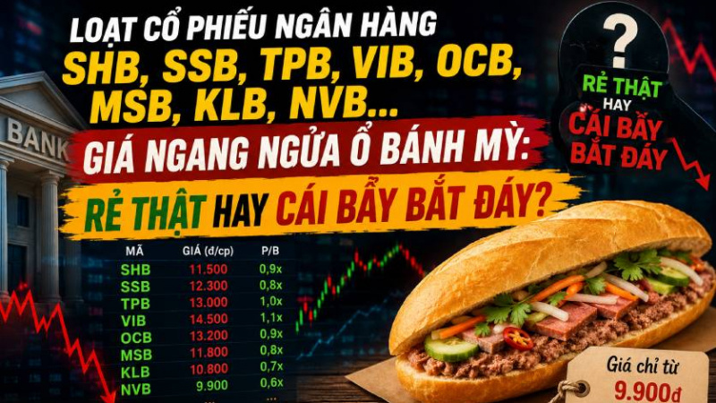 Loạt cổ phiếu ngân hàng SHB, SSB, TPB, VIB, OCB, MSB, KLB, NVB… giá ngang ngửa ổ bánh mỳ: Rẻ thật hay cái bẫy bắt đáy?