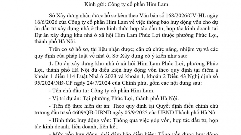 Dự án nhà ở xã hội của Him Lam ở Hà Nội nhận thêm tin vui: Chính thức đủ điều kiện huy động vốn