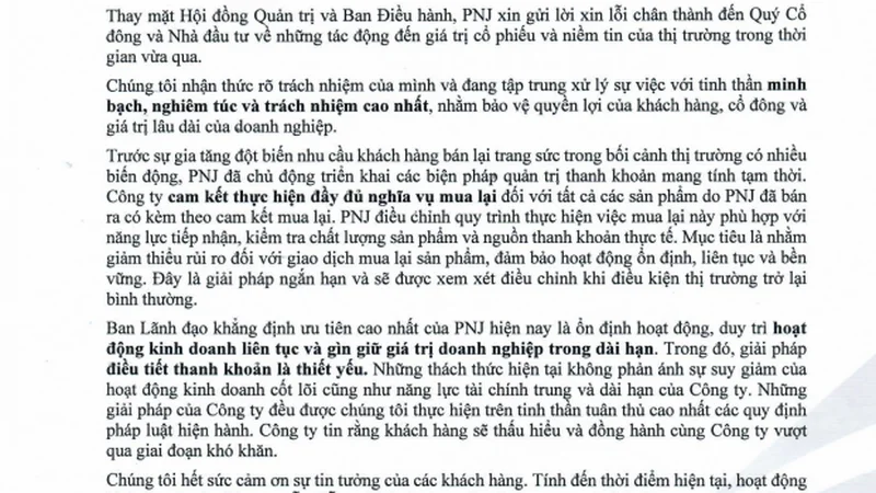 PNJ xin lỗi khách hàng trước làn sóng bán mạnh kim cương