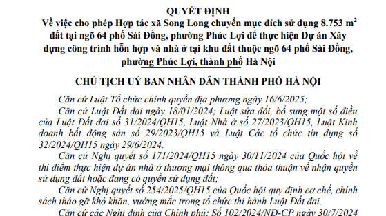 Hà Nội "gật đầu", Hợp tác xã Song Long được chuyển gần 9.000 m2 đất phố Sài Đồng sang xây tổ hợp cao tầng