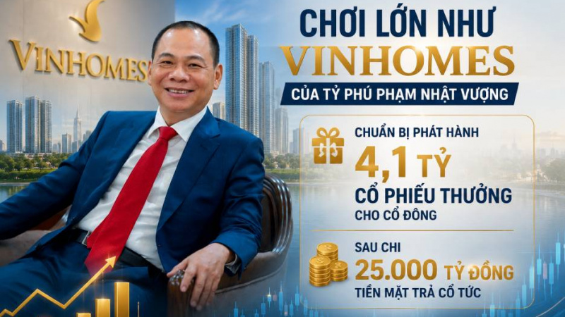 Chơi lớn như Vinhomes của tỷ phú Phạm Nhật Vượng: Phát hành một lúc 4,1 tỷ cổ phiếu thưởng cho cổ đông sau chi 25.000 tỷ đồng tiền mặt trả cổ tức