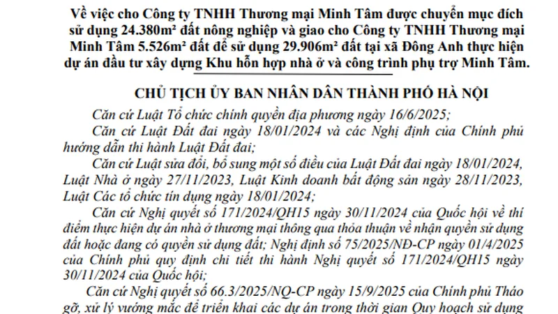 Đông Anh đón thêm dự án mới: Hà Nội vừa cho phép Minh Tâm chuyển gần 2,5 ha đất nông nghiệp sang xây tổ hợp cao tầng