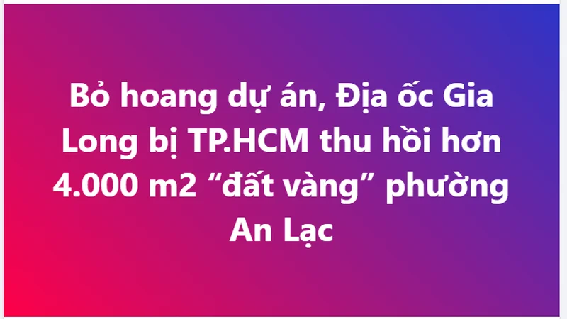 Để dự án bỏ hoang dù được nhắc nhở và gia hạn, Địa ốc Gia Long bị TP.HCM thu hồi hơn 4.000 m2 “đất vàng” phường An Lạc
