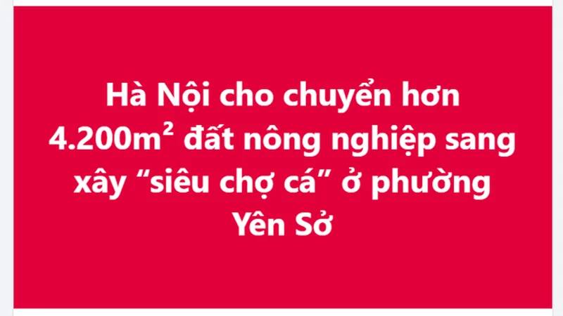 Hà Nội cho chuyển hơn 4.200m² đất nông nghiệp sang xây “siêu chợ cá” ở phường Yên Sở