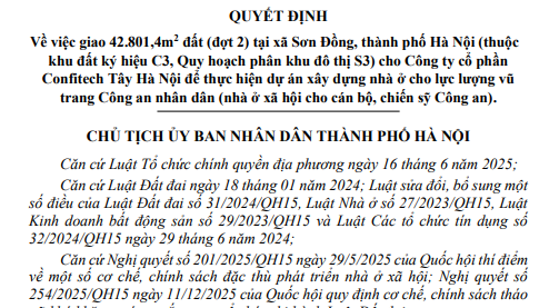 Confitech Tây Hà Nội được giao 4,2 ha đất xây nhà cho công an ở Sơn Đồng