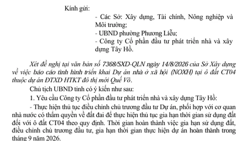 Bắc Ninh thúc tiến độ dự án nhà ở xã hội của Xây dựng Tây Hồ
