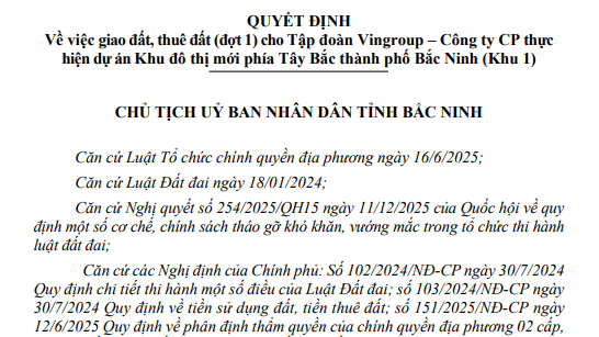 Vingroup của tỷ phú Phạm Nhật Vượng đón tin vui: Vừa được giao 112 ha đất, chuẩn bị xây khu đô thị hơn 41.200 tỷ đồng ở Bắc Ninh