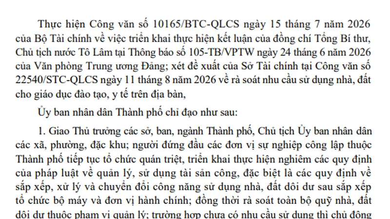 TP.HCM bắt tay rà soát quỹ nhà, đất dôi dư phục vụ cho giáo dục đào tạo, y tế