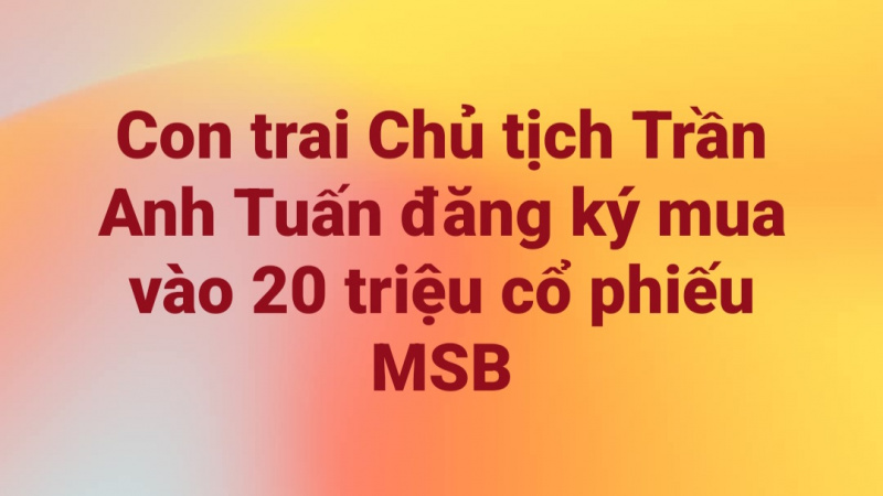 VỪA XONG: CON TRAI CHỦ TỊCH TRẦN ANH TUẤN ĐĂNG KÝ MUA VÀO 20 TRIỆU CỔ PHIẾU MSB
