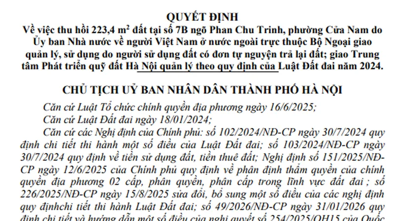 Hà Nội thu hồi hơn 223 m2 “đất vàng” phố Phan Chu Trinh