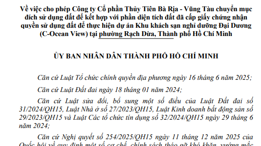 Thủy Tiên Bà Rịa - Vũng Tàu được TP.HCM “bật đèn xanh” cho chuyển hơn 6.400 m2 đất ở phường Rạch Rừa sang xây khách sạn