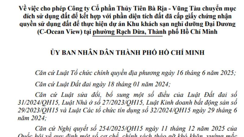 Thủy Tiên Bà Rịa - Vũng Tàu được TP.HCM “bật đèn xanh” cho chuyển hơn 6.400 m2 đất ở phường Rạch Rừa sang xây khách sạn
