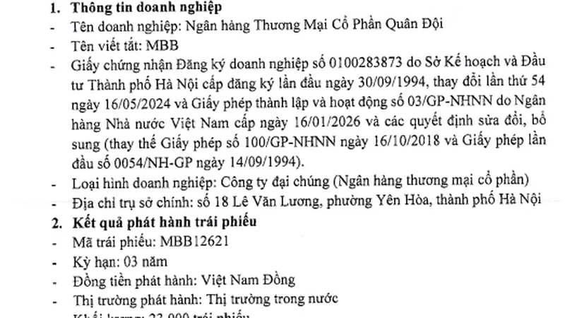 MB vừa huy động 2.300 tỷ đồng trái phiếu, lãi suất 8,9%