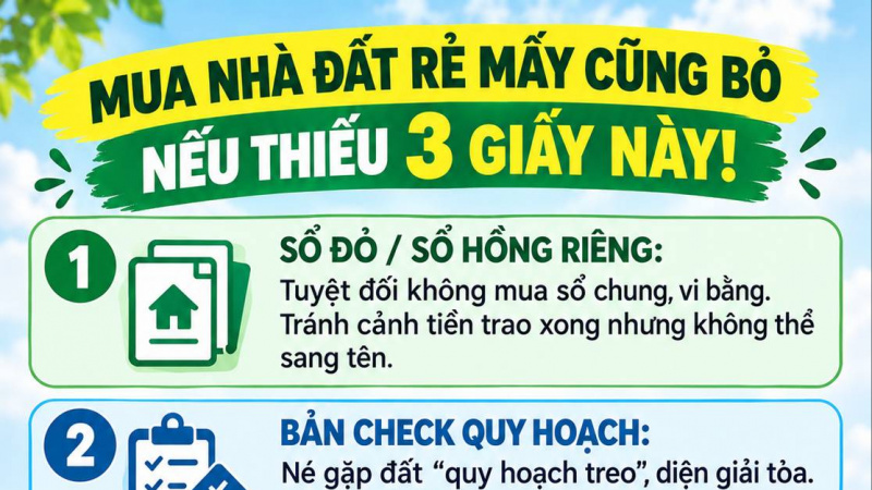 MUA NHÀ ĐẤT RẺ MẤY CŨNG BỎ NẾU THIẾU 3 GIẤY NÀY!