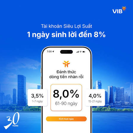 “1 ngày sinh lời đến 8%”: Từ VIB đến cuộc đua giành tiền nhàn rỗi trong tài khoản