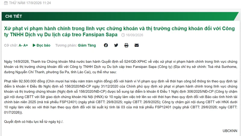 Chủ Fansipan Sapa bị phạt gần 100 triệu đồng
