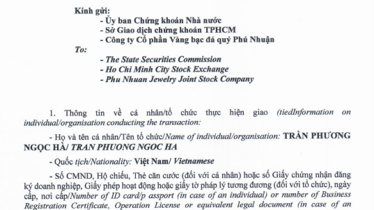 Con gái Chủ tịch PNJ bán xong 18 triệu cổ phiếu