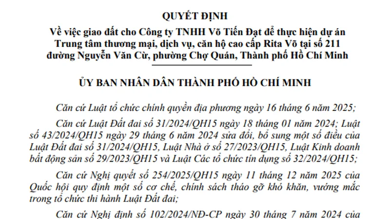 Rita Võ được TP.HCM giao đất xây tổ hợp cao 22 tầng ở phường nội thành