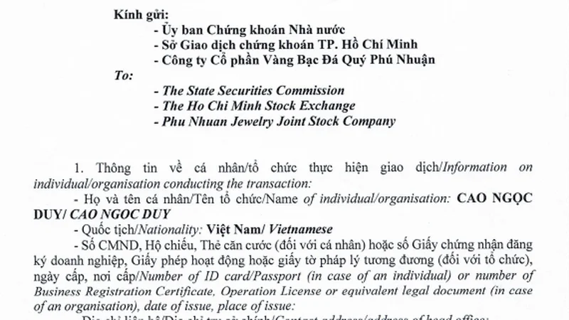 Sau con gái đến lượt em trai Chủ tịch PNJ đăng ký bán 9 triệu cổ phiếu