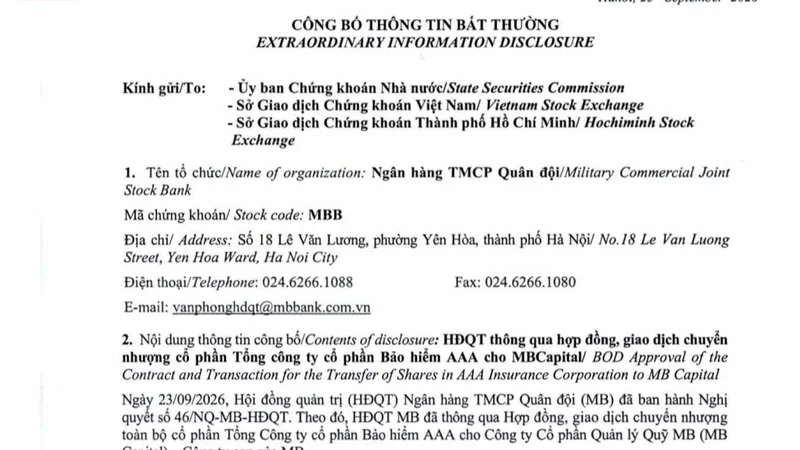 MB chuyển nhượng cổ phần Bảo hiểm AAA cho "người nhà"