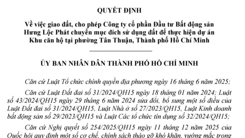 Hưng Lộc Phát được TP.HCM cho chuyển 2,6 ha đất nông nghiệp phường Tân Thuận sang xây cao ốc