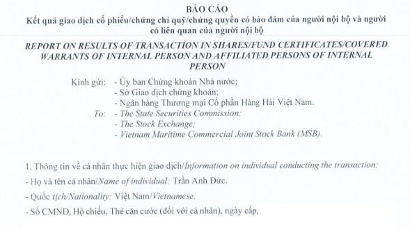 Con trai Chủ tịch MSB thông báo gom xong 20 triệu cổ phiếu ngân hàng
