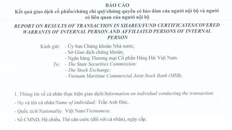 Con trai Chủ tịch MSB thông báo gom xong 20 triệu cổ phiếu ngân hàng