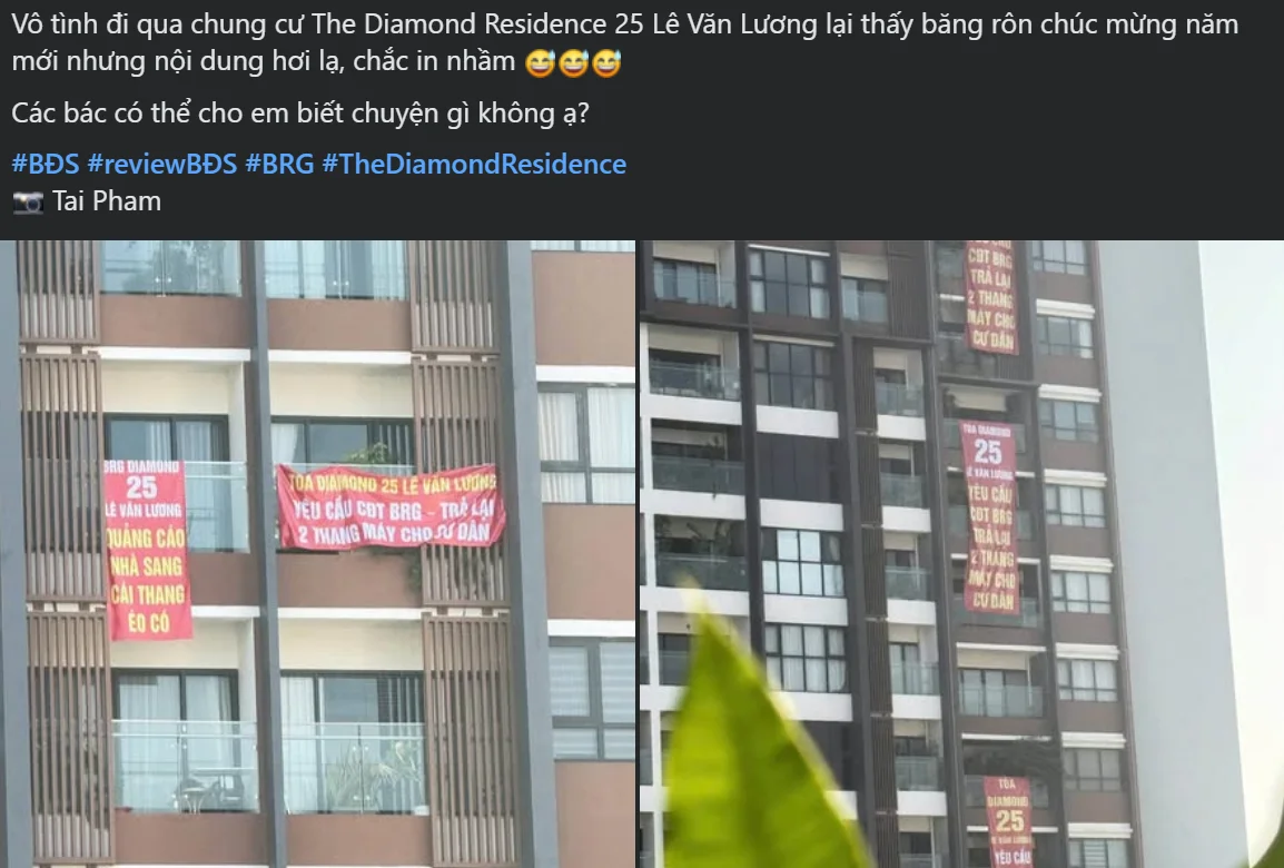 Băng rôn được treo tại chung cư The Diamond Residence